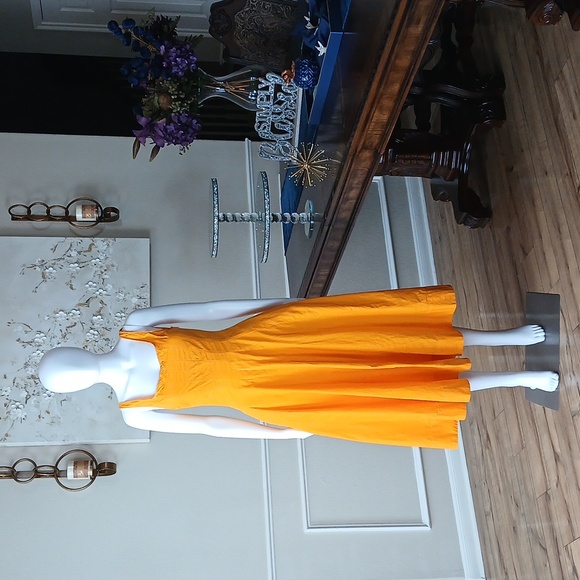 Zara Women's Orange Cotton Plopin Midi Dress. Size S - Picture 6 of 17